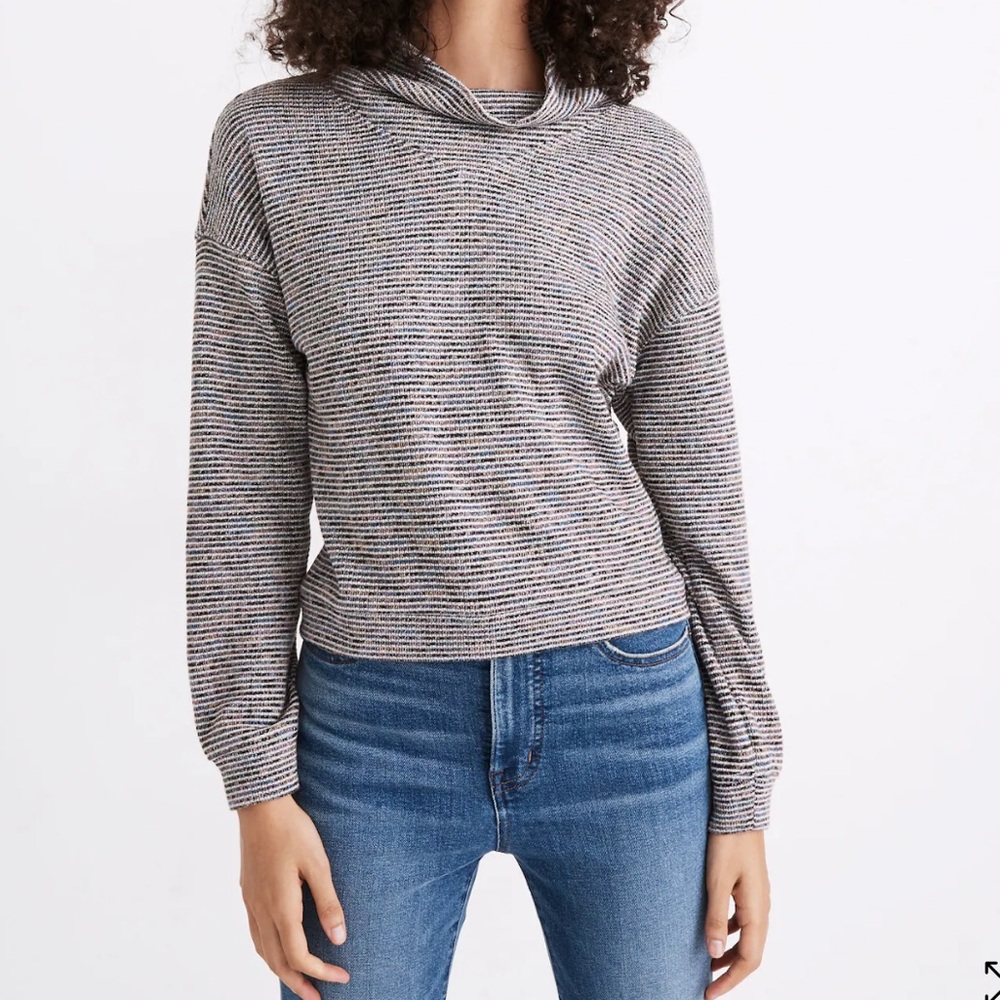 Madewell Textured Cropped Fit Turtleneck Top in Rainbow Rib